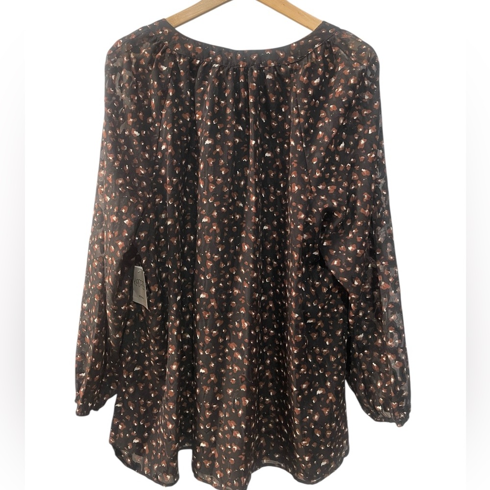 Kasper Women’s Black and‎ Brown Floral Patterned V Neck Blouse - Picture 5 of 6